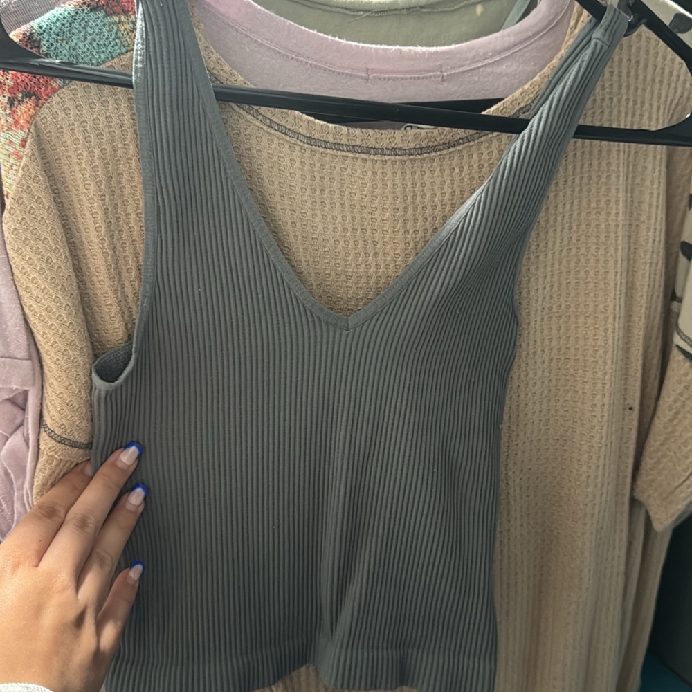 Gray Ribbed Women's Top